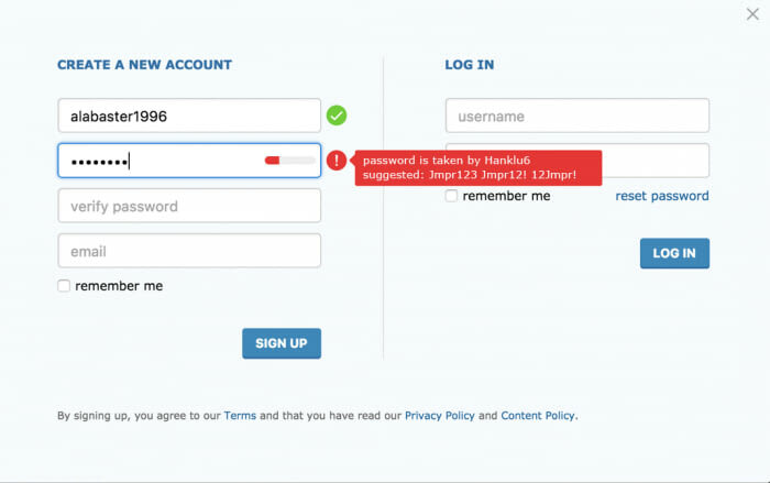 password taken by another user